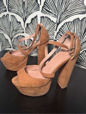 Bakers Tan Suede Crisscross Open-Toe Heels